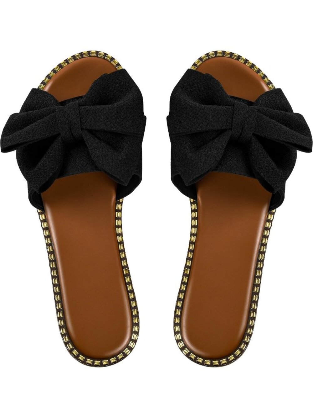 Women's Black Summer Faux Leather Slip On Bow Knot Slides Open Toe Flats Sandals
